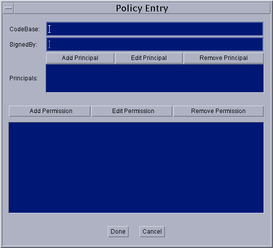 Policy Entry dialog to add a policy entry